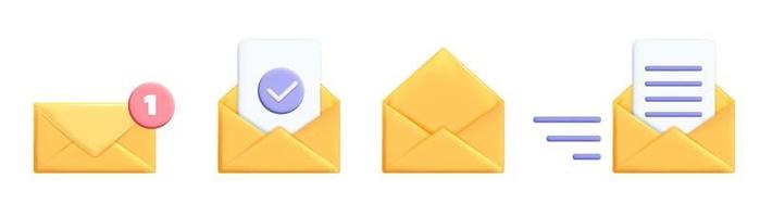 conjunto de diseño de iconos de sobre de correo amarillo vector realista 3d