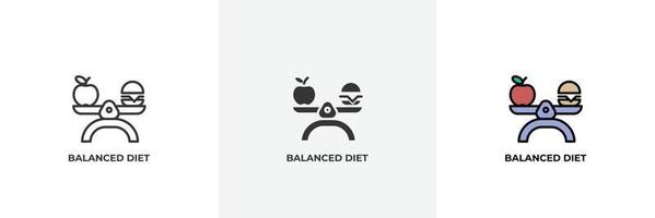 icono de dieta equilibrada. línea, versión en color de contorno sólido y relleno, contorno y signo de vector relleno. símbolo de idea, ilustración de logotipo. gráficos vectoriales