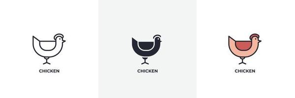 icono de pollo. línea, contorno sólido y relleno versión en color, contorno y signo de vector relleno. símbolo de idea, ilustración de logotipo. gráficos vectoriales