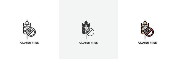 icono sin gluten. línea, versión en color de contorno sólido y relleno, contorno y signo de vector relleno. símbolo de idea, ilustración de logotipo. gráficos vectoriales