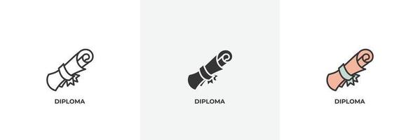 icono de diploma. línea, contorno sólido y relleno versión en color, contorno y signo de vector relleno. símbolo de idea, ilustración de logotipo. gráficos vectoriales