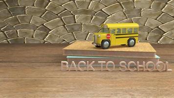 representación 3d del autobús escolar para el contenido de regreso a la escuela. foto