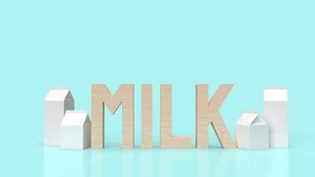 texto de leche y cuadro para representación 3d de contenido de alimentos. foto