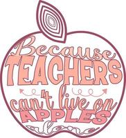 Retro Teacher for Teachers Day. Because teachers cant live on apples alone. vector