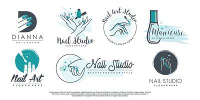 Beauty nail logo design vector with creative element concept Premium Vector