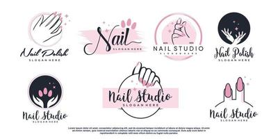 Beauty nail logo design vector with creative element concept Premium Vector