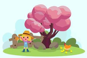 lindos animales en rancho, granja y agricultura. ilustraciones de la vida del pueblo y el diseño de objetos para banner, diseño, informe anual, web, volante, folleto, anuncio. vector