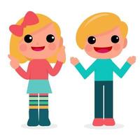 Happy Children boy and girl Funny cartoon character design. Design for banner, layout, annual report, web, flyer, brochure, ad. vector