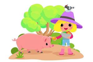 lindos animales en rancho, granja y agricultura. ilustraciones de la vida del pueblo y el diseño de objetos para banner, diseño, informe anual, web, volante, folleto, anuncio. vector