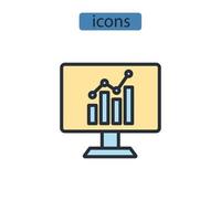 Los iconos de análisis de negocios simbolizan los elementos vectoriales para la web infográfica. vector