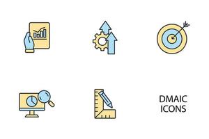 DMAIC is an acronym for Define, Measure, Analyze, Improve and Control icons set . DMAIC is an acronym for Define, Measure, Analyze, Improve and Control pack symbol vector elements for infographic web