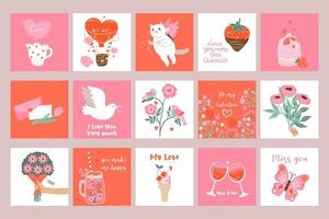 Large set of cute cards for valentine's day. Vector graphics.
