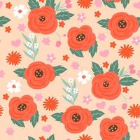 Valentine's day vibe seamless pattern with red roses. Vector graphics.