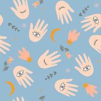 Seamless pattern with hands and eyes. Vector graphics.