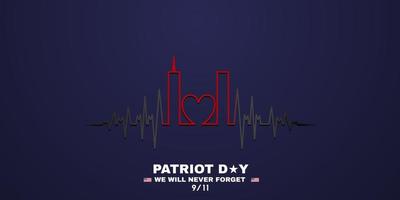 9 11 día conmemorativo 11 de septiembre día del patriota nyc world trade center. nunca olvidaremos, los ataques terroristas del 11 de septiembre. ritmo cardíaco del centro de comercio mundial con amor vector