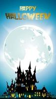 Halloween night background with pumpkin, haunted house, castle and full moon. Flyer or invitation template for banner, party, Invitation . Vector illustration with place for your Text and copy space