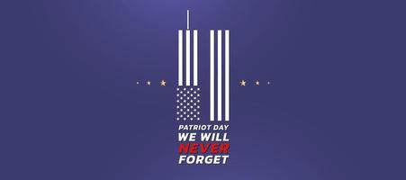 9 11 memorial day September 11.Patriot day NYC World Trade Center. We will never forget, the terrorist attacks of september 11. World Trade Center with simple with flag symbol vector