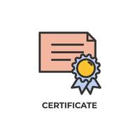 el signo vectorial del símbolo del certificado está aislado en un fondo blanco. color de icono editable. vector