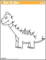 Funny cartoon dinosaur. Dot to dot game for kids, Numbers Worksheet. vector