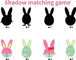 actividad del juego de coincidencia de sombras de Pascua. juego educativo de celebración navideña para niños. encuentre la hoja de trabajo imprimible de la silueta correcta vector