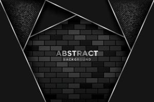 Layers of abstract 3D background overlapping silver glitter with realistic dark brick wall. vector