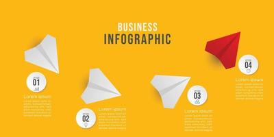 diseño infográfico vectorial con aviones de papel y 4 opciones o pasos. infografías para el concepto de negocio. se puede utilizar para pancartas de presentaciones, diseño de flujo de trabajo, diagrama de proceso, diagrama de flujo, gráfico de información vector