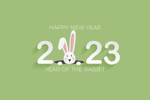 Design the numbers 2023 and the rabbit pops its head out of the ground. on a green background For designing posters, brochures, cards, web sites, illustrations, vector. vector