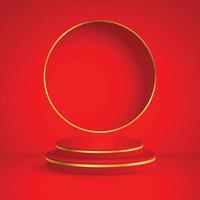 Red and gold round podium pedestal on studio lighting minimal background. Design creative concept product display mock up. 3D rendering illustration. vector