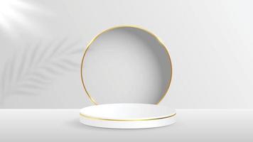 Minimal scenery with geometrical forms. white podium display product and sparkle golden curve line element, background vector 3d render podium. stand cosmetic products. 3d vector illustration.