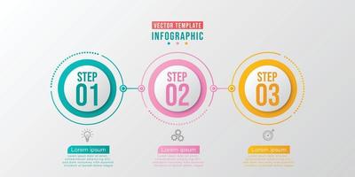 El círculo infográfico empresarial da forma a tres opciones, procesos o pasos para la presentación. se puede utilizar para presentaciones, diseño de flujo de trabajo, pancartas, diagramas y diseño web. vector