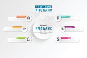 El círculo infográfico empresarial forma seis opciones, procesos o pasos para la presentación. se puede utilizar para presentaciones, diseño de flujo de trabajo, banners y diseño web. concepto de negocio con 6 opciones, pasos, piezas. vector