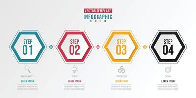 infografía hexagonal.diseño de panal. infografía cuatro opciones, procesos o pasos para la presentación. se puede utilizar para presentaciones, diseño de flujo de trabajo, banners y diseño web. concepto de negocio vector