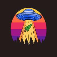 illustration vector of ufo steal tree,save forest perfect for print,poster,etc