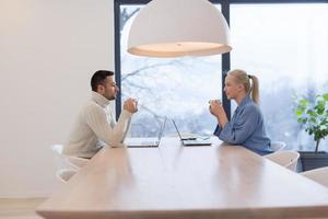 Startup Business Team At A Meeting at modern office building photo