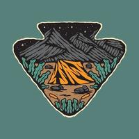 Original vector illustration in vintage style. Vintage camping the background of mountain. Illustration tee print design