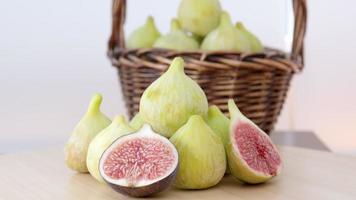 Green Figs Rotating. This video captures a few of figs  rotating and full of basket behind the scene.