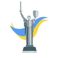 día de la independencia de ucrania. ilustración vectorial con monumento a la patria y bandera de ucrania. perfecto para redes sociales, pancartas, tarjetas, materiales impresos, etc. vector