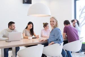 Startup Business Team At A Meeting at modern office building photo