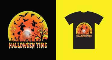 diseño de camiseta de fondo negro de horror de tiempo de halloween. vector