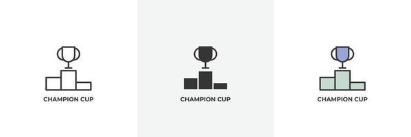 icono de la copa de campeón. línea, contorno sólido y relleno versión en color, contorno y signo de vector relleno. símbolo de idea, ilustración de logotipo. gráficos vectoriales