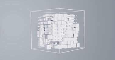 Cube digital data storage cluster. Global online analytics with 3d render creating and expanding web information. Programmatic separation and accumulation of code photo