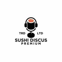 diseño de logotipo de disco de podcast de micrófono de sushi premium vector