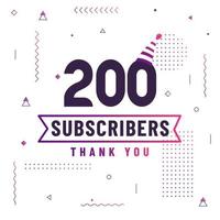 Thank you 200 subscribers celebration modern colorful design. vector