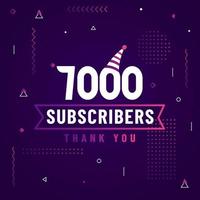 Thank you 7000 subscribers, 7K subscribers celebration modern colorful design. vector