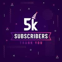 Thank you 5K subscribers, 5000 subscribers celebration modern colorful design. vector