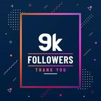 Thank you 9K followers, 9000 followers celebration modern colorful design. vector