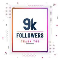 Thank you 9K followers, 9000 followers celebration modern colorful design. vector