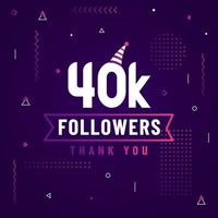 Thank you 40K followers, 40000 followers celebration modern colorful design. vector