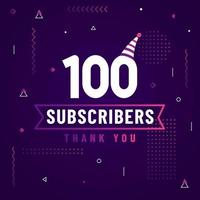 Thank you 100 subscribers celebration modern colorful design. vector