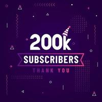 Thank you 200K subscribers, 200000 subscribers celebration modern colorful design. vector